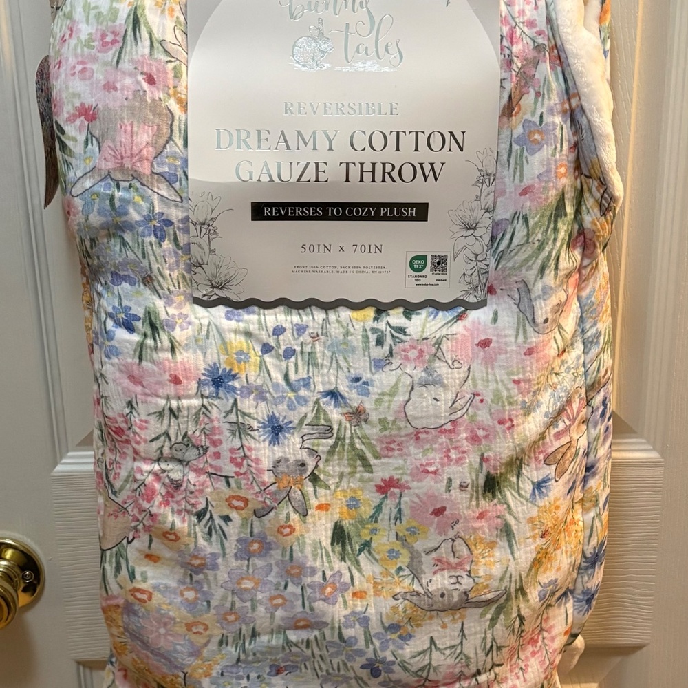 Envogue BunnyTales Dreamy Cotton Gauze Throw Easter Duck Green Plush NEW! - Picture 5 of 6